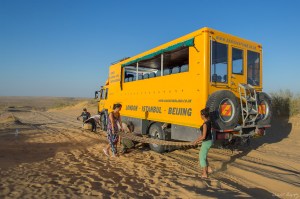 Truck bogged Darvaza Gas Crater